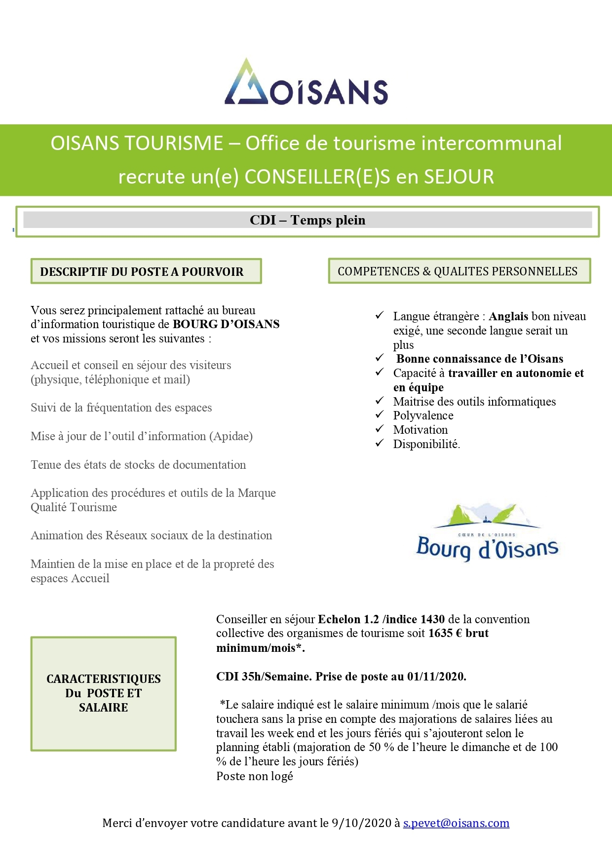 Offres d’emploi - Mairie de Bourg d’Oisans